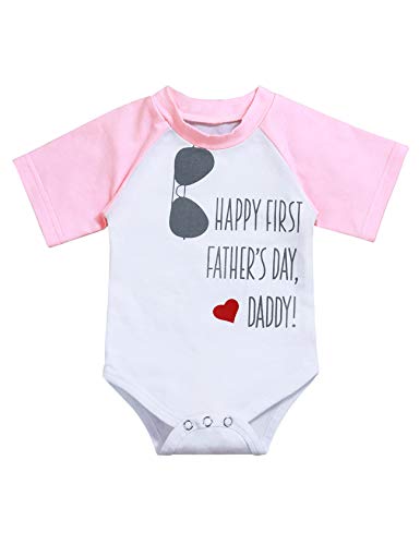 Product Cover Ruptop Happy First Father's Day Daddy Infant Baby Girl Outfit Onesie Short Sleeve Bodysuit(0-3M/70) Pink