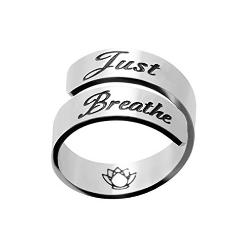 Product Cover omodofo Inspirational Motivational Ring Adjustable Personalized Stainless Steel Spiral Wrap Twist Ring Encouragement Personalized Jewelry Birthday Gifts for Girls (Just Breathe)