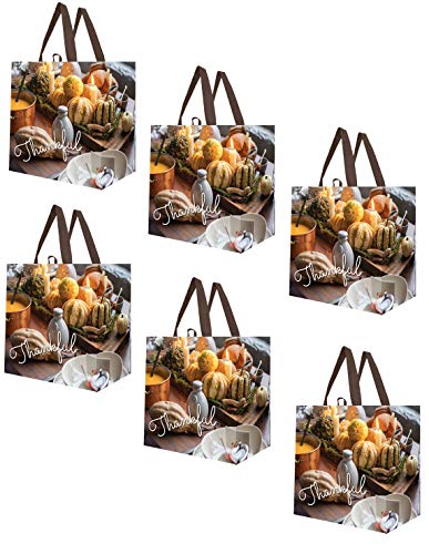 Product Cover Earthwise Reusable Grocery Shopping Bags Extremely Durable Multi Use Large Stylish Fun Foldable Water-Resistant Totes Design - Fall Thankful (Pack of 6)