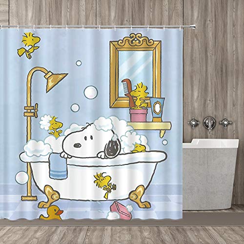 Product Cover Bathing Dog Decoration Series, Playful Dog Bathing In Bathtub Bath Time Beauty Cleaning Pet Theme Illustration, Polyester Fabric Bathroom Shower Curtain, 70 Inch Long White Dog