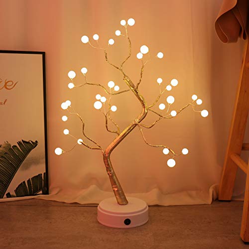Product Cover KHTO DIY Led Desk Tree Lamp, Desk Table Decor 36 Pearl LED Lights for Home,Bedroom, Indoor,Wedding Party,Decoration Touch Switch Battery Powered or USB Adapter