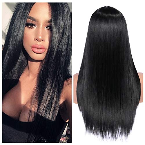Product Cover Quantum Love Wigs Long Natural Straight Middle Part Natural Black Color Wig Heat Resistant Realistic Synthetic Daily Party Wig for Women