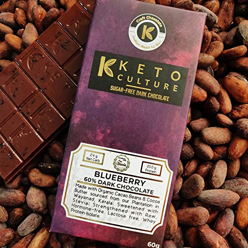 Product Cover Nepenthe Coffee and Chocolates The Keto Culture Unsweetened Sugar-Free Blueberry Dark Chocolate,  60 g