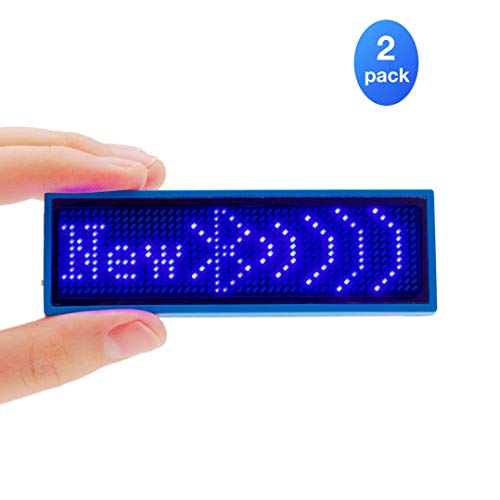 Product Cover VBLab Upgraded Wireless Bluetooth LED Name Badge Rechargeable Name Tag (Blue 2 Pack)