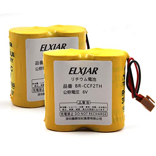 Product Cover (2-Pack) BR-CCF2TH 6V Lithium Replacement Battery for Fanuc oi Mate Model-D, Panasonic Controls, PLC Computer Ge Fanuc A06 Series A98l-0001-0902, BR-CCF2TE CNC Coaster (Cutler Hammer), Brown Connector