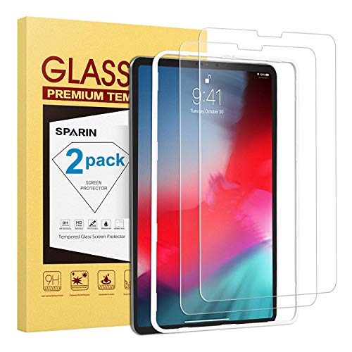 Product Cover SPARIN [2 Pack] Screen Protector for iPad Pro 11, Tempered Glass Screen Protector Work with FACE ID - Alignment Frame/Apple Pencil Compatible