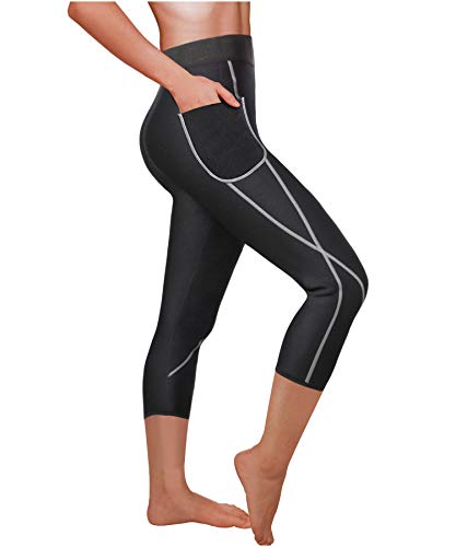 Product Cover Ursexyly Women Sauna Weight Loss Sweat Pant Fashion Design Slimming Neoprene Hot Body Shaper Leggings (Black Capri-Shorter, L)