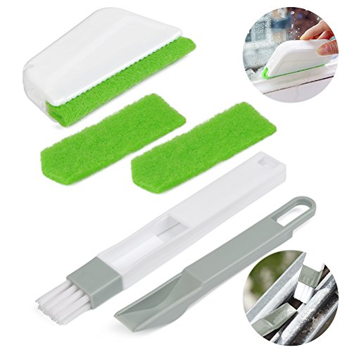 Product Cover OFNMY 2 in 1 Window Slot Brush with Dustpan and Groove Gap Cleaning Brush with 2 Removable Sponges for Door, Drawer, Car, Keyboard, Vent
