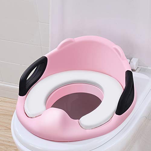 Product Cover Potty Training Seat for Baby Kid Boy Girl Toddler,Toilet Training Seat with Handles for Kids with Cushion and Backrest Secure for Oval Round Toilet (Pink)