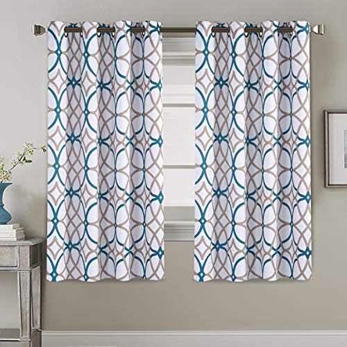 Product Cover Thermal Insulated Room Darkening Curtains for Living Room Blackout Window Treatment Grommet Panels for Bedroom/Dining Room, Teal and Taupe Geo Pattern - 2 Panels - 52 by 63 inch Each Panel