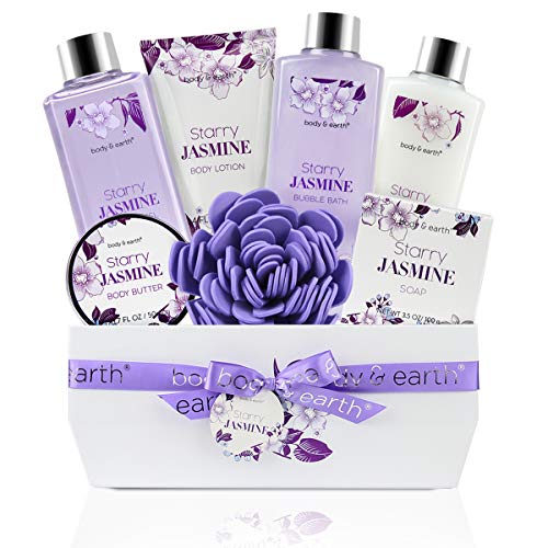 Product Cover Bath Gift Set for Women - Luxurious 8 Pcs Bath Set with Jasmine Scented, Includes Bubble Bath, Shower Gel, Milk Lotion & Butter, Hand Soap and More, Perfect Women Gifts