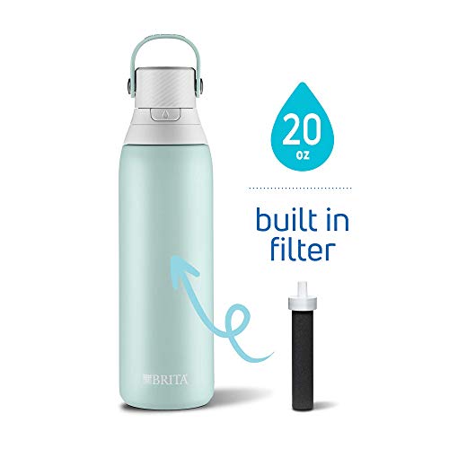 Product Cover Brita 20 Ounce Premium Filtering Water Bottle with Filter - Double Wall Insulated Stainless Steel Bottle - BPA Free - Glacier and Assorted Colors
