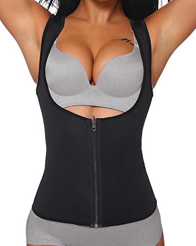 Product Cover VENAS Women Neoprene Sauna Sweat Waist Trainer Vest with Zipper for Weight Loss Gym Workout Body Shaper Tank Top Shirt (Black, M)
