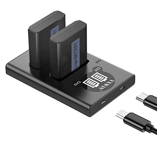 Product Cover NP-FW50 YXWIN Camera Battery Charger Set and Battery for Sony A6000, A6500, A6300, A7, A7II, A7RII, A7SII, A7S, A7S2, A7R, A7R2, A55, A5100, RX10 Accessories (2-Pack, Micro USB&Type-C Ports, 1200mAh)