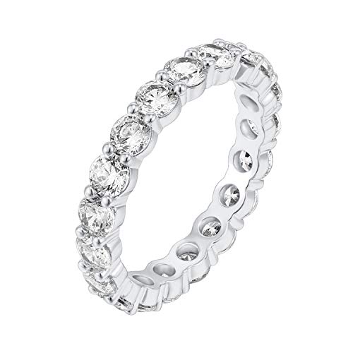 Product Cover PAVOI 14K White Gold Plated Cubic Zirconia Rings | 3.0mm Eternity Bands | White Gold Rings for Women Size 7