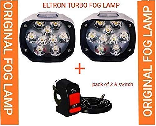 Product Cover ELTRON TURBO 9 led eltron Fog Light Waterproof Black Body high Beam lamp with Switch for Motorcycle/car and Other Motors White 9 Beads