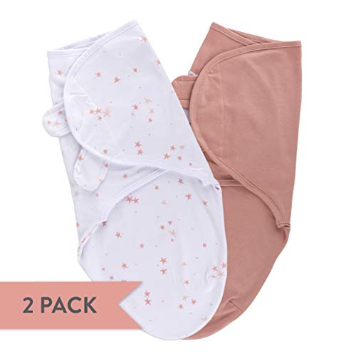 Product Cover Ely's & Co. Adjustable Swaddle Blanket Infant Baby Wrap 2 Pack Mauve Pink Stars and Solid Dusty Rose 0-3 Months