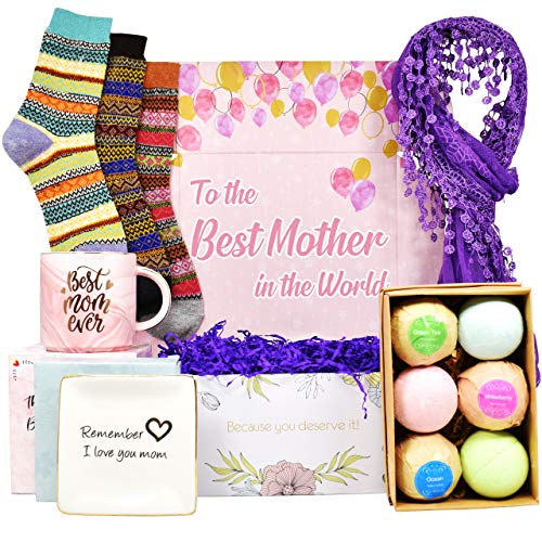 Product Cover Christmas Gifts For Mom - Best Gifts For Mom From Daughter Or Son. Includes: Set Of 6 Bath Bombs, Ring Holders For Jewelry, Best Mom Coffee Mug, Warm Socks And Women Scarf. Best Mom Christmas Gifts