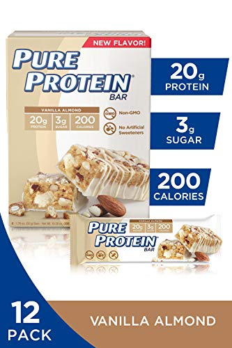 Product Cover Pure Protein Bars, High Protein, Nutritious Snacks to Support Energy, Low Sugar, Gluten Free, Vanilla Almond, 1.76oz, 12 Pack