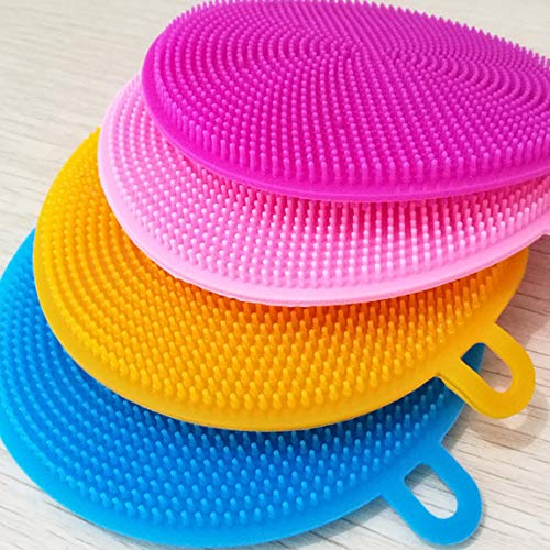 Product Cover Maharsh Silicone Washing Sponge Antibacterial Silicone Dish Scrubber Fruit and Vegetable Washing Brush Round Scrubber Pad Multipurpose Silicone Dishwashing Tools for Kitchen(2 psc)