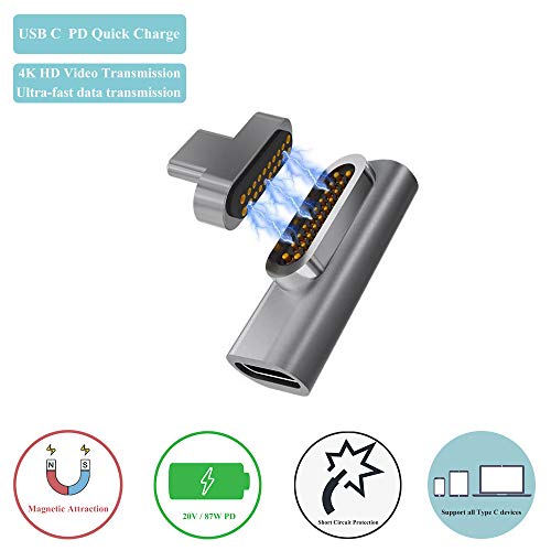 Product Cover Magnetic Type C Adapter, 87W PD Quick Charge, USB C Connector, 10Gbp/s Speed Compatible with MacBook/MacBook Pro/Matebook/Surface Book/Samsung S and More Type C Device