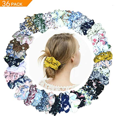 Product Cover Janisfirst 36Pcs Premium Women's Chiffon Flower Hair Scrunchies, Scrunchy Bobbles Soft Hair Ties Ropes Ponytail Holder, Hair Bands Ties,Soft for Women or Girls Hair Accessories
