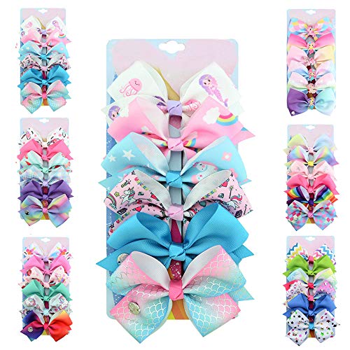 Product Cover [6-Pack] 5 Inch Cute Mermaid Unicorn Rainbow Colorful Hair Bows Clip Accessories for Toddlers Girls (Mermaid Series)
