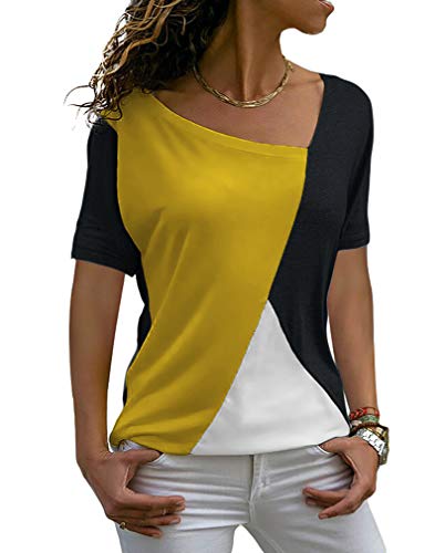 Product Cover Sarin Mathews Womens Shirts Casual Tee Shirts Short Sleeve Patchwork Color Block Loose Fits Tunic Tops Blouses