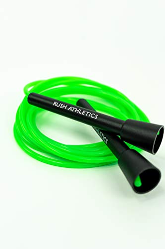 Product Cover RUSH ATHLETICS Speed Rope NEON Green - Skipping Rope, Best for Boxing MMA Cardio Fitness Training - Speed - Adjustable 11ft Jump Rope Sold