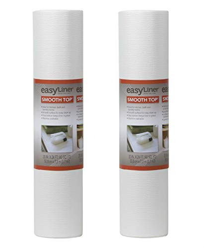 Product Cover Duck 281872 Smooth Top EasyLiner Non-Adhesive Shelf and Drawer Liner 20-Inch x 24-Foot, White, 2 Rolls