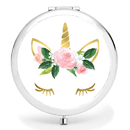 Product Cover BYBART Travel Purse Makeup Mirror, Double Sides 2x & 1x Magnification Round Compact Unicorn Mirror