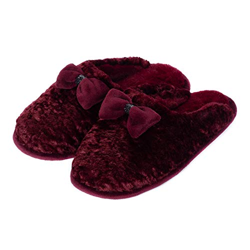 Product Cover WFL Womens House Slippers,Coral Fleece Slippers,Soft Plush Anti-Skid Fuzzy Plush Lining Slippers，Wine Red,7.5M