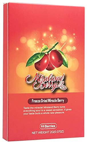 Product Cover MiralandBerry Freeze Dried Miracle Berry, 10 Whole Berries, Cut Sugar Intake,Turns Sour Foods to Sweet, Great for Taste Tripping Party (1 PACK)