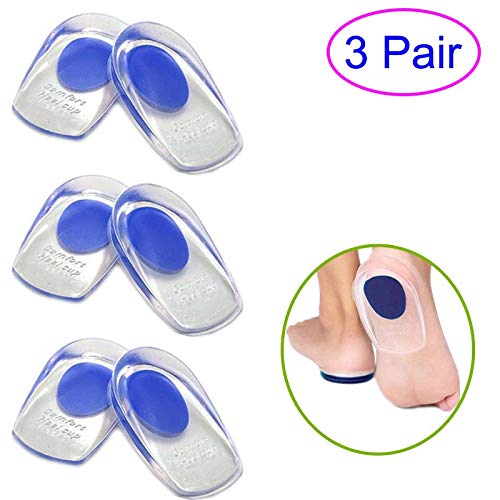 Product Cover ZLMC 3 Pair Gel Heel Cups - Pair of Heel Cushion Shoe Inserts Plantar Fasciitis Inserts - Silicone Gel Heel Pads for Heel Pain, Bone Spur & Achilles Pain (Blue)
