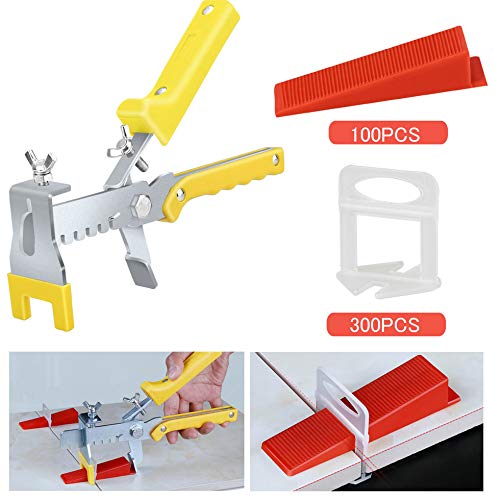 Product Cover Premium Tile Leveling System with Push Pliers, 300PCS 1/16 Inch Leveler Spacers Clips & Reusable 100PCS Wedges, DIY Tile Tools Set for Floor & Wall Construction by Tanek