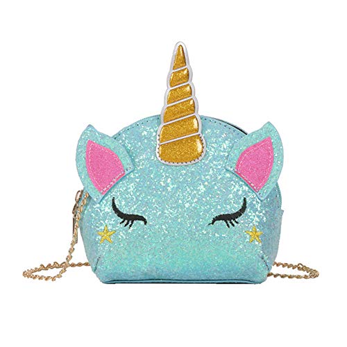 Product Cover Fancyku- Glitter Unicorn Crossbody Purse Bag Cute Cartoon Unicorn Sequin Crossbody Bag Novelty Unicorn Horn Handbag for Teens Girls Women(Blue)