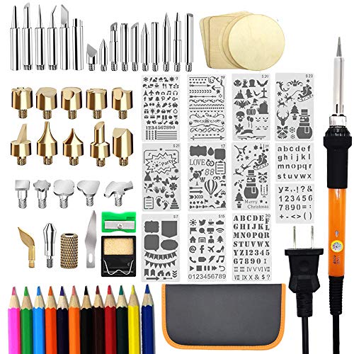 Product Cover 82 PCS Wood Burning Kit, Wood Tool with Adjustable On-Off Switch Control Temperature 200~450 ℃ Professional Wood Burning Pen and New Year DIY Various Wooden Kits Carving/Embossing/Soldering Tips