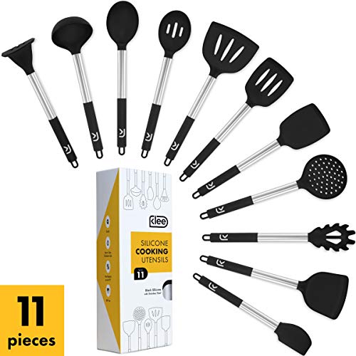 Product Cover Klee 11-Piece Heat-Resistant Silicone Kitchen Utensil Set with Stainless Steel Handles (Black)