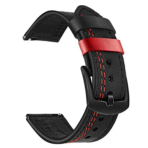 Product Cover Galaxy Watch 42mm / Active 2 40mm 44mm Band, TRUMiRR 20mm Double Color Genuine Leather Watchband Quick Release Strap Wrist Bracelet for Samsung Gear Sport, Garmin Vivoactive 3, TicWatch E/2