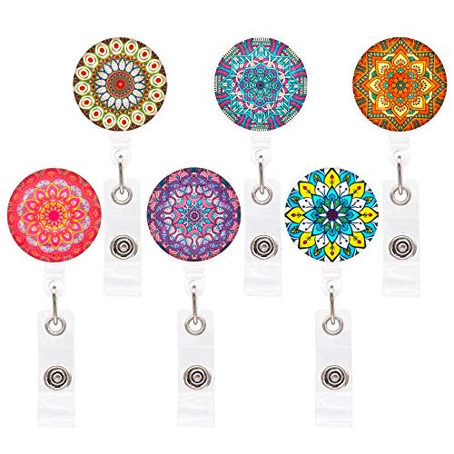 Product Cover YOROYAL 6 Pack Boho Retractable ID Badge Holder Reel Clip, RN Nurse Badge Reel with Alligator Clip, Lightweight & Easy Retracting