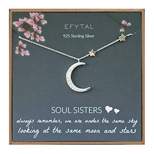 Product Cover EFYTAL Best Friend Gifts, 925 Sterling Silver CZ Crescent Moon & Stars Necklace, Friendship Necklaces for Soul Sisters, Unbiological Sister or BFF
