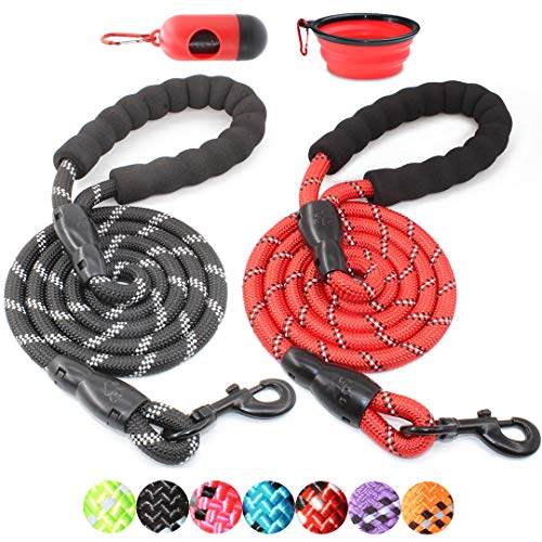 Product Cover BAAPET 2 Packs 5 FT Strong Dog Leash with Comfortable Padded Handle and Highly Reflective Threads for Medium and Large Dogs (Black+Red)