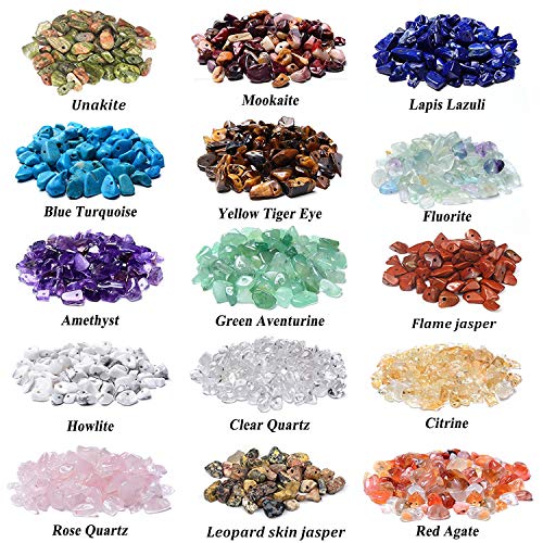 Product Cover 2000 Pcs Chip Gemstone Beads DIY Jewelry Making, Healing Engry Crystals Polishing Crushed Irregular Shaped Beads with Box (15 Materials)