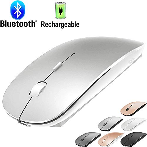 Product Cover Rechargeable Bluetooth Mouse for Laptop Mac Pro Air Bluetooth Wireless Mouse for MacBook pro MacBook Air MacBook Mac Window Laptop (Silver)