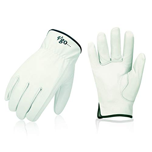 Product Cover Vgo 3Pairs Unlined Top Grain Goatskin Work and Driver Gloves(Size XL, White,GA9501)