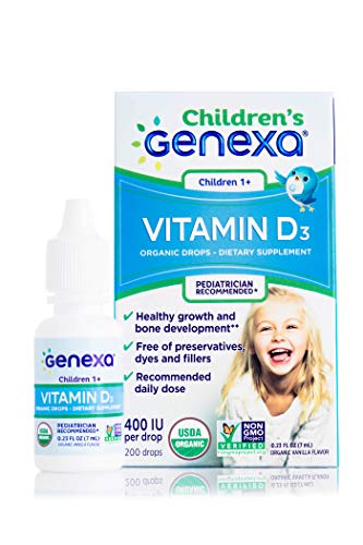 Product Cover Genexa Vitamin D3 Drops for Children - 100 Servings | Certified Organic and Non-GMO, Pediatrician Recommended | Promotes Healthy Growth and Bone Development
