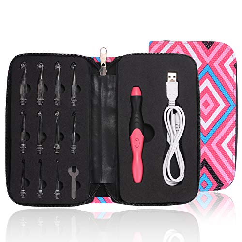 Product Cover Lighted Crochet Hooks,11 Size Interchangeable Heads 2.5mm to 8.0mm with Ergonomic Grip Handles, Ergonomic Rechargeable Lighted Crochet Hooks Complete Set for Arthritic Hands(Plaid Pink)