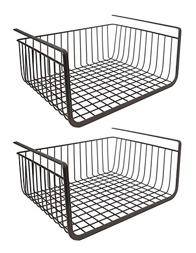 Product Cover Zollyss 2 PC Under Shelf Basket Wire Rack Easily Slides Under Shelves for Extra Cabinet Storage - Black