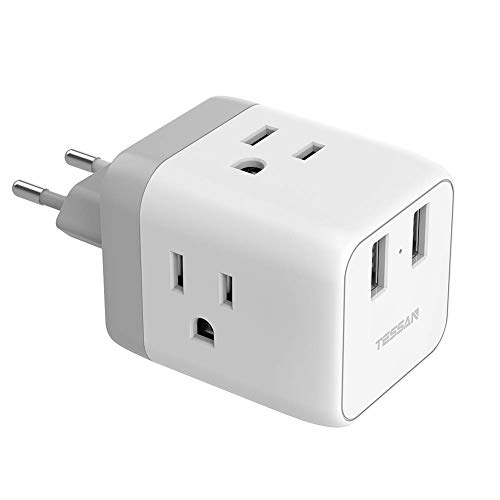 Product Cover European Travel Plug Adapter, TESSAN European Adapter with 2 USB Ports, International Travel Europe Power Adapter, US to Europe Plug Adapter for France Italy Germany Iceland (Type C)