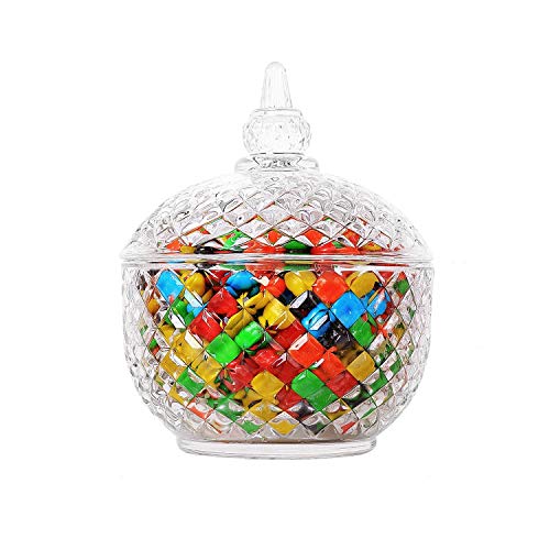 Product Cover ComSaf Glass Candy Dish with Lid Decorative Candy Bowl, Crystal Covered Storage Jar, Set of 1(Diameter:3.7 Inch)
